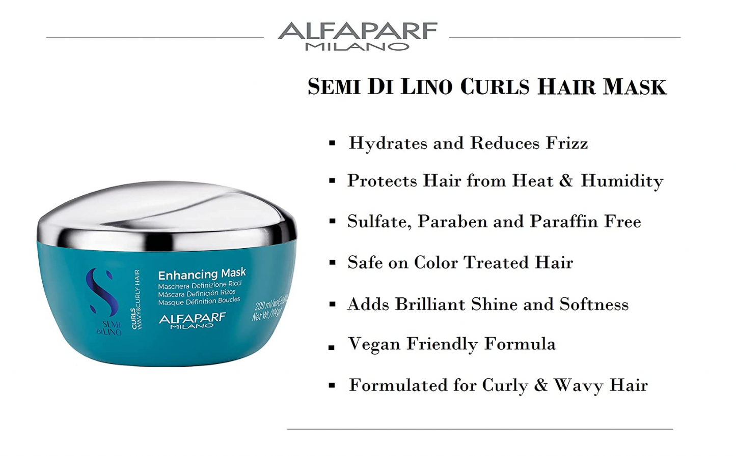 ALFAPARF MILANO SEMI DI LINO Enhancing Mask  Curls Wavy & Curly Hair 200ml