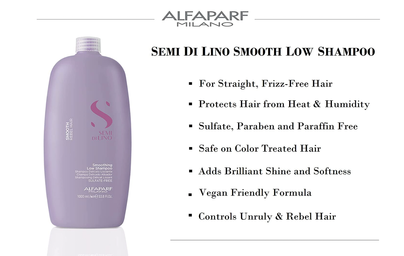ALFAPARF MILANO SEMI DI LINO Smoothing Low Shampoo Smooth Rebel Hair 1000ml