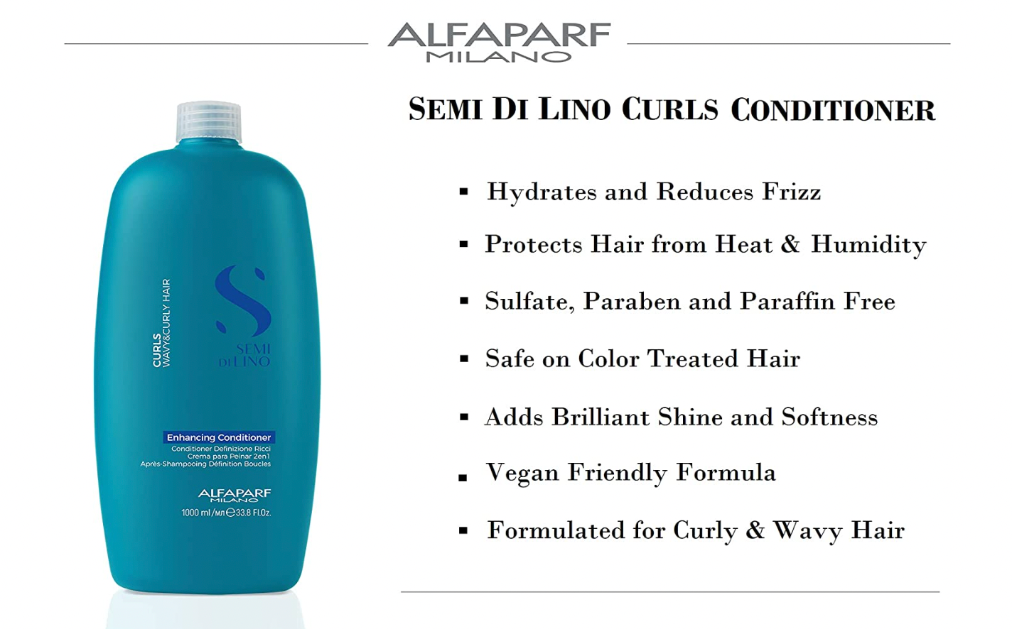 ALFAPARF MILANO SEMI DI LINO Enhancing Conditioner Curls Wavy & Curly Hair 1000ml